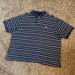 Vintage Chaps Striped Polo Collar Shirt Navy Blue White